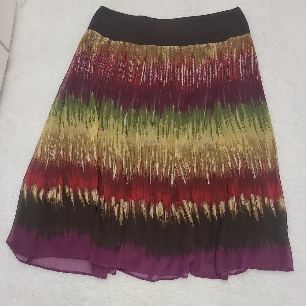JM Collection Boho Chic Midi kirt Size 14 Silky Fully Lined Warm Tones